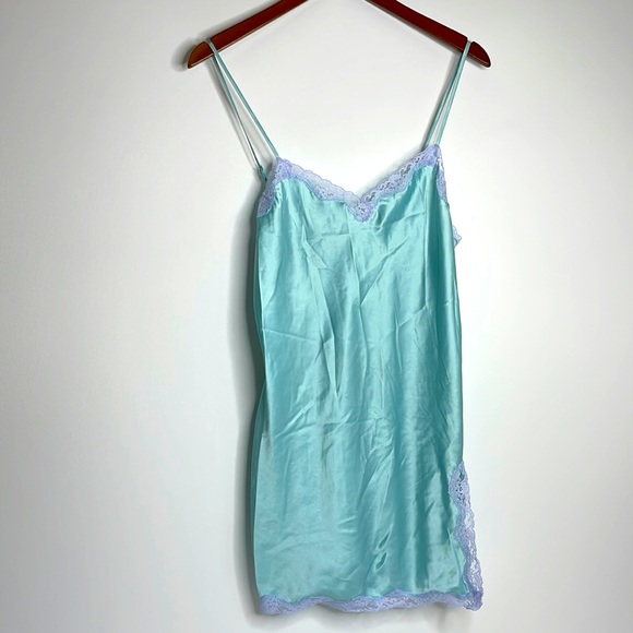 Victoria's Secret Other - Victoria Secret Vintage teal dress slip satin lace Medium